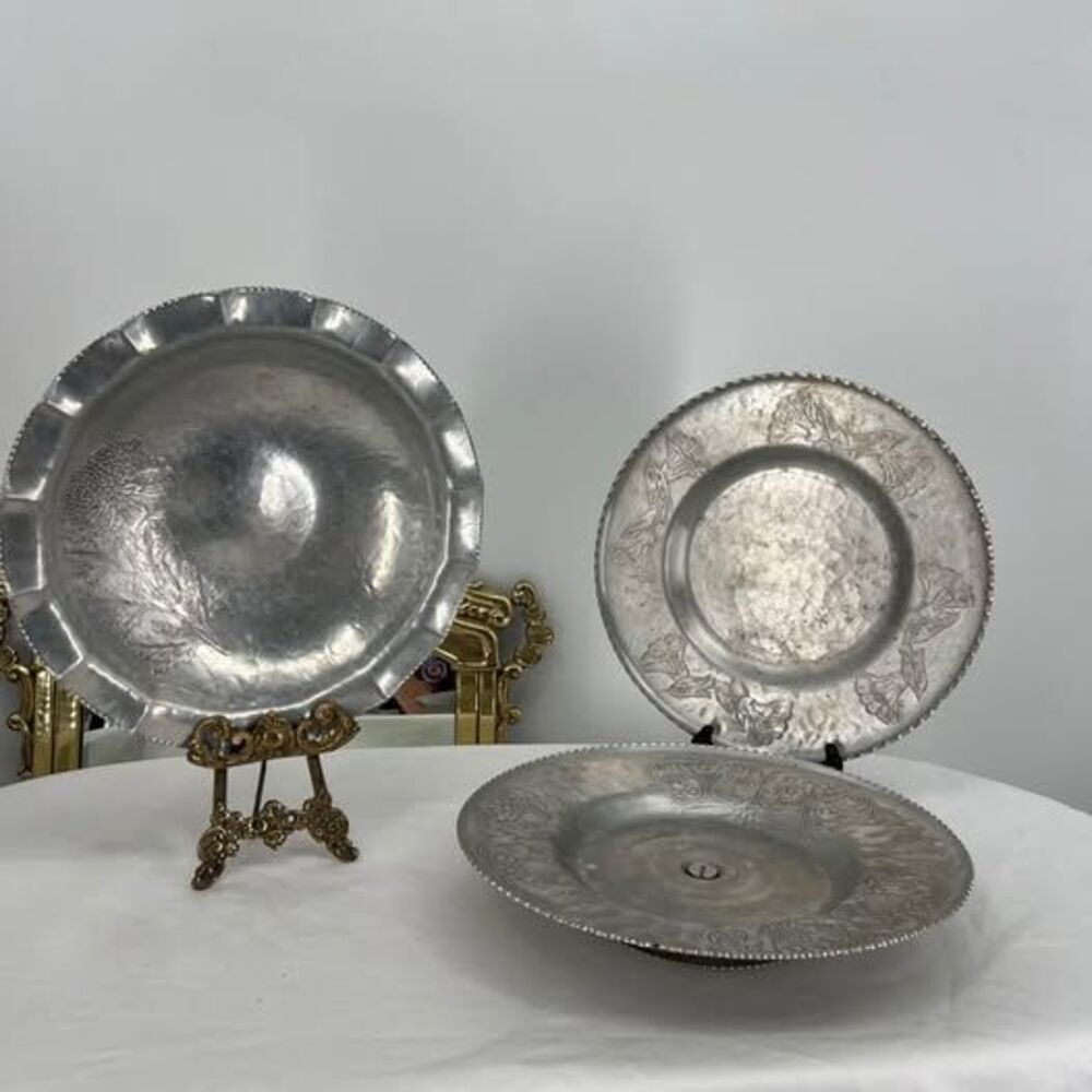 Vintage Hammered Aluminum Serving Set - 3 Pieces